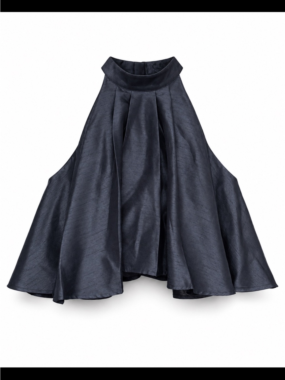 cameo Navy High-Neck Flared Satin Halter Top